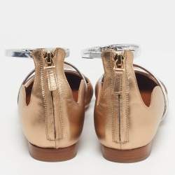 Pre Owned Malone Souliers Maureen Size 38 Gold/Silver Leather Ankle Strap Ballet Flats