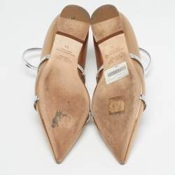 Pre Owned Malone Souliers Maureen Size 38 Gold/Silver Leather Ankle Strap Ballet Flats