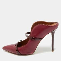 Pre Owned Malone Souliers Maureen Size 40.5 Burgundy Leather and Patent Leather Mules