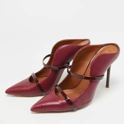 Pre Owned Malone Souliers Maureen Size 40.5 Burgundy Leather and Patent Leather Mules