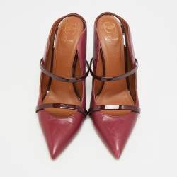 Pre Owned Malone Souliers Maureen Size 40.5 Burgundy Leather and Patent Leather Mules