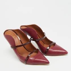 Pre Owned Malone Souliers Maureen Size 40.5 Burgundy Leather and Patent Leather Mules