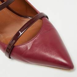 Pre Owned Malone Souliers Maureen Size 40.5 Burgundy Leather and Patent Leather Mules