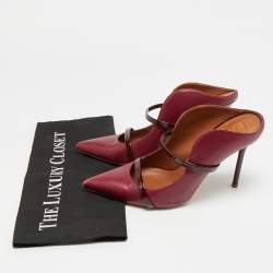 Pre Owned Malone Souliers Maureen Size 40.5 Burgundy Leather and Patent Leather Mules