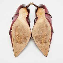 Pre Owned Malone Souliers Maureen Size 40.5 Burgundy Leather and Patent Leather Mules