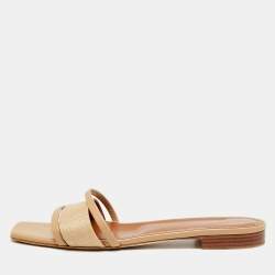 Pre Owned Malone Souliers Demi Size 41 Beige Canvas and Leather Flat Sandals