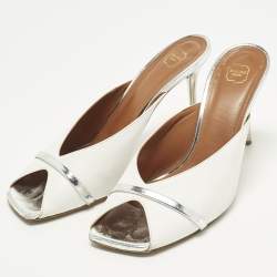 Pre Owned Malone Souliers Joni Size 41 White/Silver Leather Mules