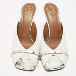 Pre Owned Malone Souliers Joni Size 41 White/Silver Leather Mules