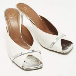 Pre Owned Malone Souliers Joni Size 41 White/Silver Leather Mules