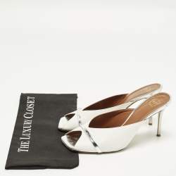 Pre Owned Malone Souliers Joni Size 41 White/Silver Leather Mules