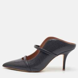 Pre Owned Malone Souliers Maureen Size 39.5 Grey Snakeskin Embossed Leather Heel Mules 