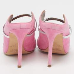 Pre Owned Malone Souliers Maureen Size 37 Pink/Silver Leather and Suede Mules