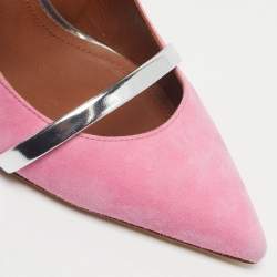 Pre Owned Malone Souliers Maureen Size 37 Pink/Silver Leather and Suede Mules