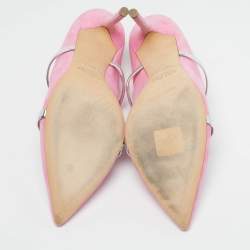 Pre Owned Malone Souliers Maureen Size 37 Pink/Silver Leather and Suede Mules