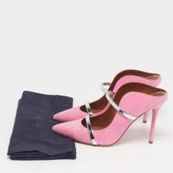 Pre Owned Malone Souliers Maureen Size 37 Pink/Silver Leather and Suede Mules