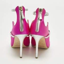 مملوكة مسبقًا حذاء كعب عالي مالون سولييه Mika ساتان وردي/فضي وجلد معدني بثلاثة أشرطة مقاس 38