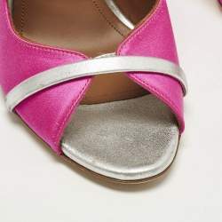 مملوكة مسبقًا حذاء كعب عالي مالون سولييه Mika ساتان وردي/فضي وجلد معدني بثلاثة أشرطة مقاس 38