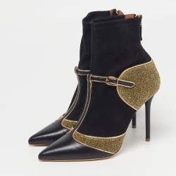 مملوكة مسبقًا Malone Souliers Sadif Size 38 Black/Gold Leather and Suede Sock  Boots
