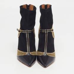 مملوكة مسبقًا Malone Souliers Sadif Size 38 Black/Gold Leather and Suede Sock  Boots