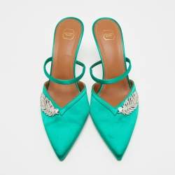 Pre Owned Malone Souliers Fara Size 41 Green Satin Crystal Embellished Mules