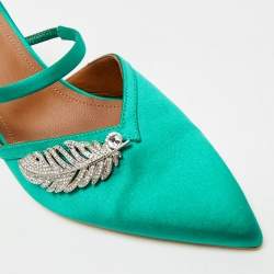 Pre Owned Malone Souliers Fara Size 41 Green Satin Crystal Embellished Mules