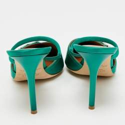 Pre Owned Malone Souliers Fara Size 41 Green Satin Crystal Embellished Mules