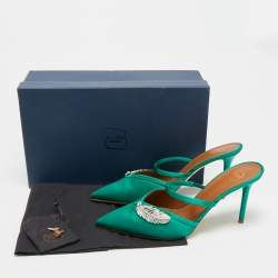 Pre Owned Malone Souliers Fara Size 41 Green Satin Crystal Embellished Mules