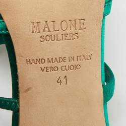 Pre Owned Malone Souliers Fara Size 41 Green Satin Crystal Embellished Mules