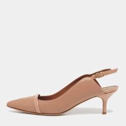 مملوكة مسبقًا صندل مالون سولييه فتحة كعب مقدمة مدببة ماورين جلد بيج / أسود مقاس 40