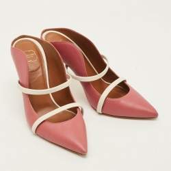 Pre Owned Malone Souliers Maureen Size 36.5 Pink/White Leather Slide Sandals