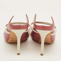 Pre Owned Malone Souliers Maureen Size 36.5 Pink/White Leather Slide Sandals