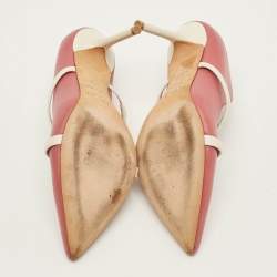 Pre Owned Malone Souliers Maureen Size 36.5 Pink/White Leather Slide Sandals