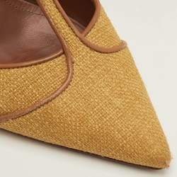 Pre Owned Malone Souliers Imogen Size 36.5 Yellow/Brown Canvas and Leather Pointed Toe Mules