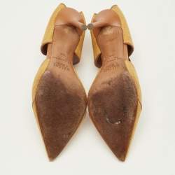 Pre Owned Malone Souliers Imogen Size 36.5 Yellow/Brown Canvas and Leather Pointed Toe Mules