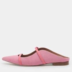 Pre Owned Malone Souliers Maureen Size 39.5 Pink Canvas and Leather Flat Mules 