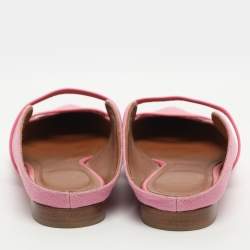 Pre Owned Malone Souliers Maureen Size 39.5 Pink Canvas and Leather Flat Mules 