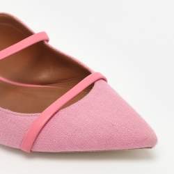Pre Owned Malone Souliers Maureen Size 39.5 Pink Canvas and Leather Flat Mules 