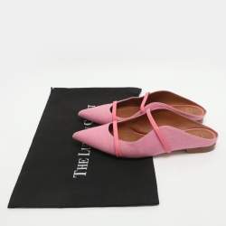 Pre Owned Malone Souliers Maureen Size 39.5 Pink Canvas and Leather Flat Mules 