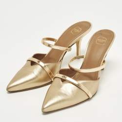 Pre Owned Malone Souliers Maureen Size 37.5 Metallic Leather Mules