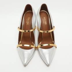 Pre Owned Malone Souliers Maureen Size 42 Silver/Gold Leather Pumps