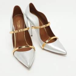 Pre Owned Malone Souliers Maureen Size 42 Silver/Gold Leather Pumps