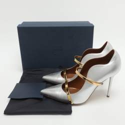 Pre Owned Malone Souliers Maureen Size 42 Silver/Gold Leather Pumps