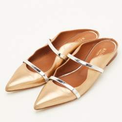 مملوكة مسبقًا Malone Souliers Maureen Size 40 Metallic Gold/Silver Leather Pointed Toe Flat Mules