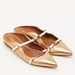 مملوكة مسبقًا Malone Souliers Maureen Size 40 Metallic Gold/Silver Leather Pointed Toe Flat Mules