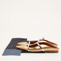 مملوكة مسبقًا Malone Souliers Maureen Size 40 Metallic Gold/Silver Leather Pointed Toe Flat Mules