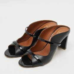 مملوكة مسبقًا Malone Souliers Norah Size 38 Black Patent and Leather Slide Sandals