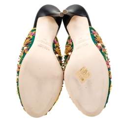 Pre Owned Malone Souliers Green Floral Embroidered Satin Peep Toe Mules Size 40