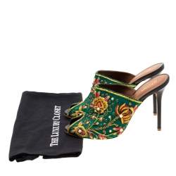 Pre Owned Malone Souliers Green Floral Embroidered Satin Peep Toe Mules Size 40
