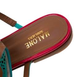 Pre Owned Malone Souliers Mint Green/Pink Laser Cut Suede and Leather Ida Gladiator Flat Sandals Size 41