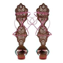 Pre Owned Malone Souliers Mint Green/Pink Laser Cut Suede and Leather Ida Gladiator Flat Sandals Size 41